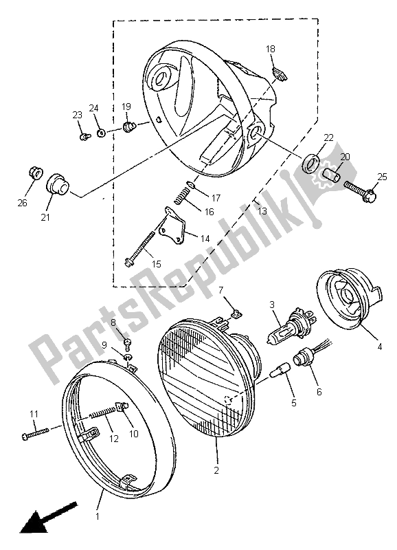 Alle onderdelen voor de Koplamp van de Yamaha XJR 1200 1998