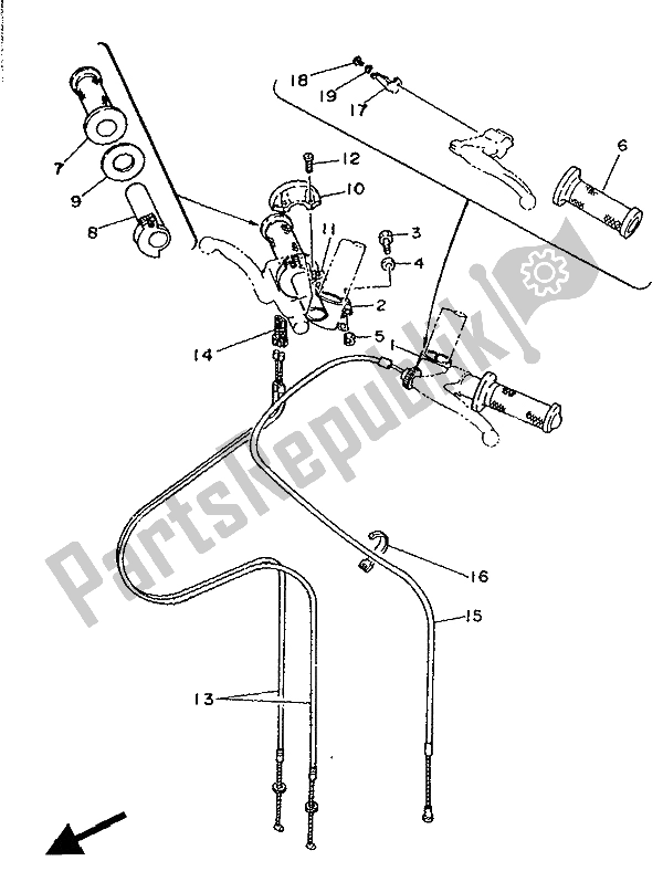 All parts for the Steering Handle & Cable of the Yamaha TZ 250S 1986