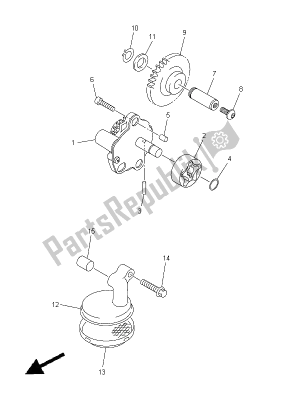 All parts for the Oil Pump of the Yamaha YZ 450F 2012