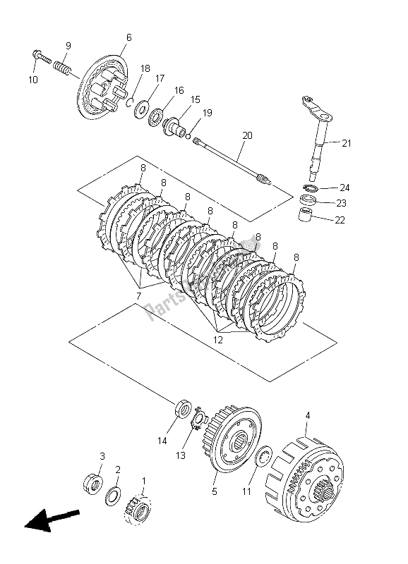 All parts for the Clutch of the Yamaha WR 450F 2009