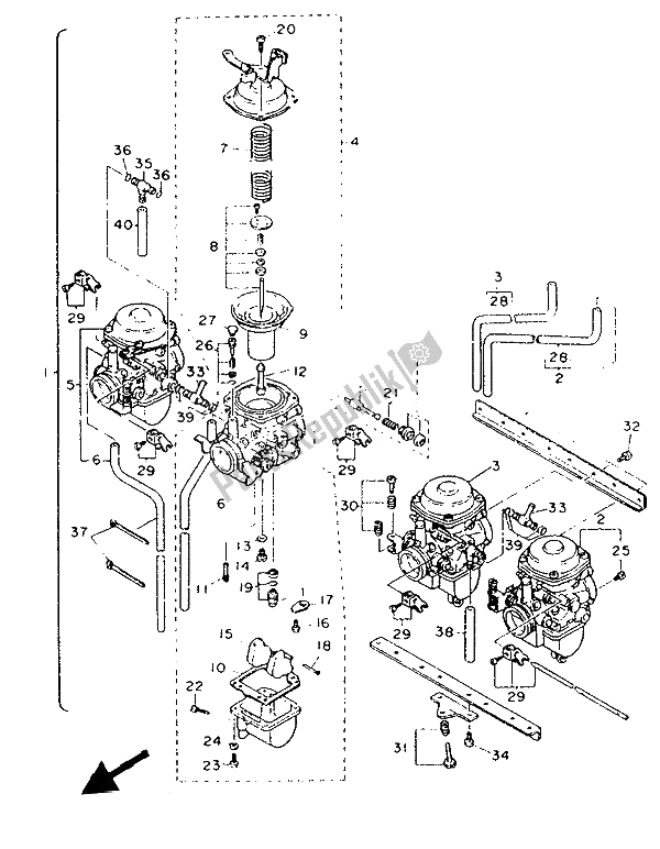 All parts for the Carburetor of the Yamaha FJ 1200A 1992