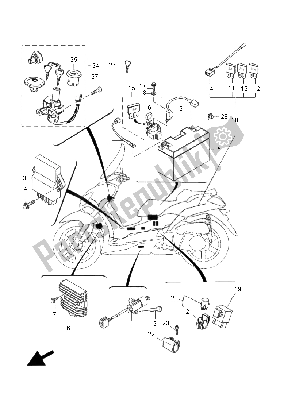 All parts for the Electrical 1 of the Yamaha VP 250 X City 2008