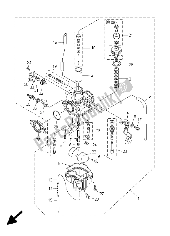 All parts for the Carburetor of the Yamaha YBR 125 ED 2005