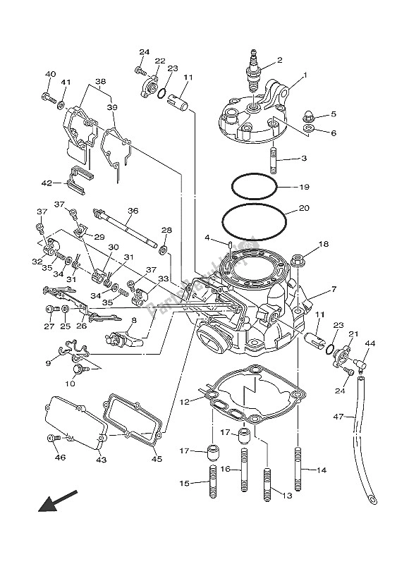 All parts for the Cylinder Head of the Yamaha YZ 250 2016