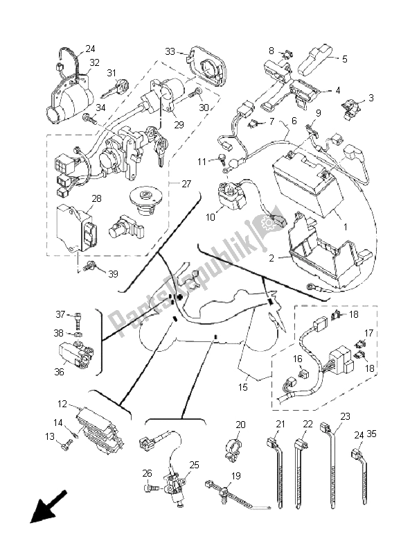 All parts for the Electrical 1 of the Yamaha YP 400 Majesty 2009