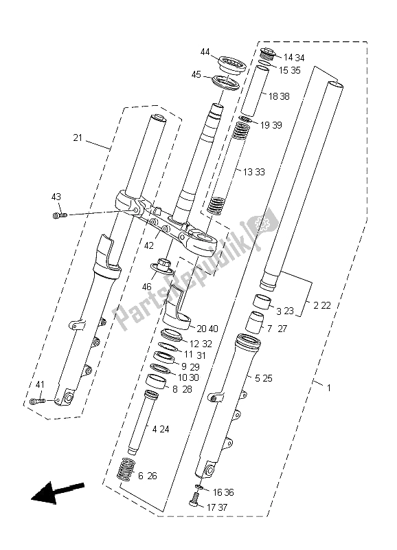 All parts for the Front Fork of the Yamaha XJ6 SA Diversion 600 2009