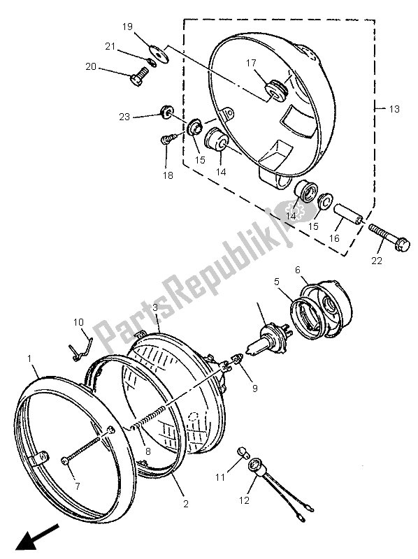 All parts for the Headlight of the Yamaha XV 250 Virago 1996