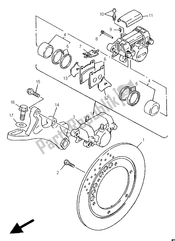 All parts for the Rear Brake Caliper of the Yamaha TDM 850 1996