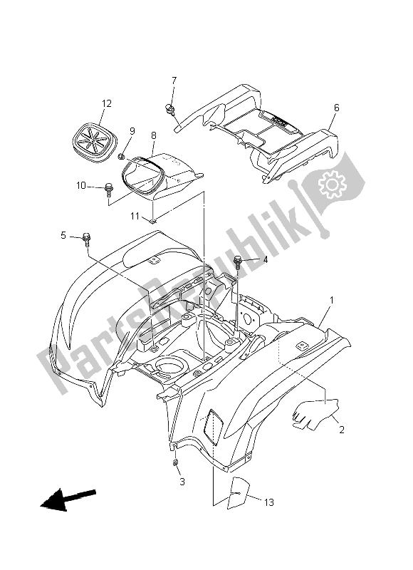 All parts for the Rear Fender of the Yamaha YFM 550 FWA Grizzly 4X4 2014