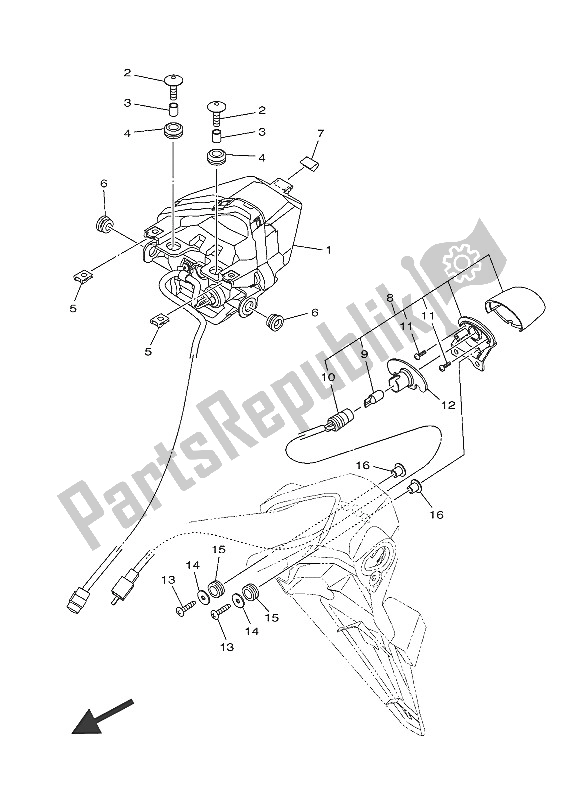 Wszystkie części do ? Wiat? A Tylne Yamaha YZF R3A 300 2016