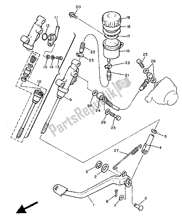 All parts for the Rear Master Cylinder of the Yamaha XJ 600 1986