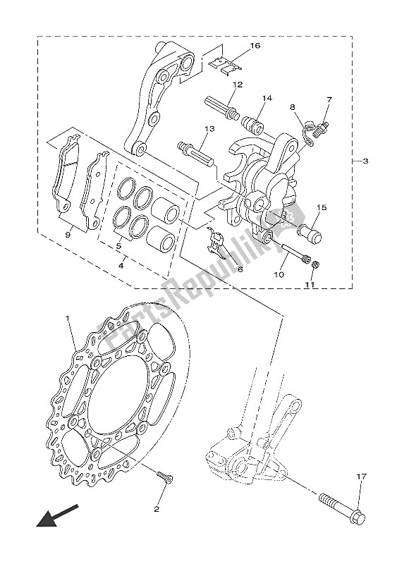 Wszystkie części do Zacisk Hamulca Przedniego Yamaha YZ 250F 2016