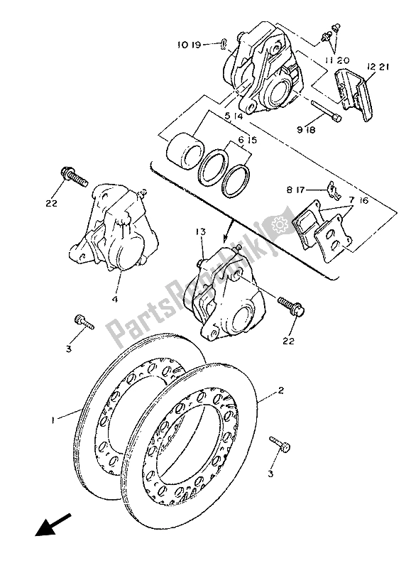 All parts for the Front Brake Caliper of the Yamaha FJ 1200 1986