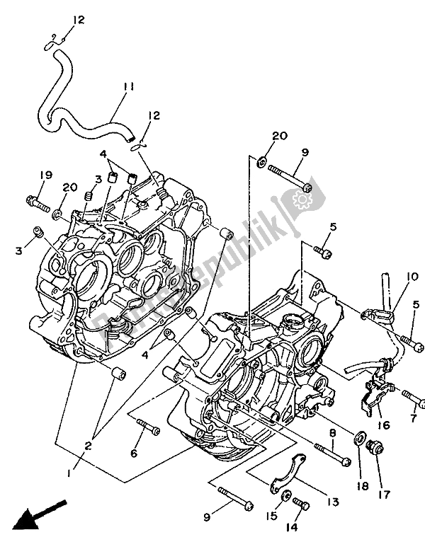 All parts for the Crankcase of the Yamaha XV 250 Virago 1992