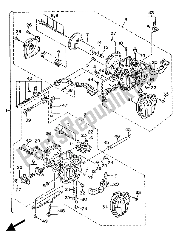 All parts for the Carburetor of the Yamaha XV 535 Virago 1989