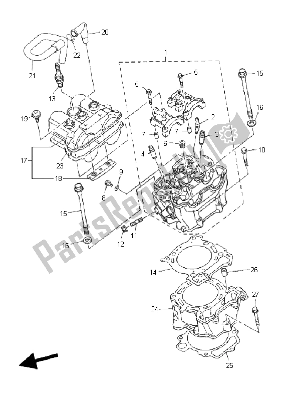 All parts for the Cylinder of the Yamaha WR 450F 2008