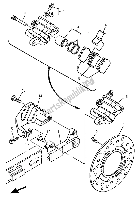 Tutte le parti per il Pinza Freno Posteriore del Yamaha YZ 80 LC 1998