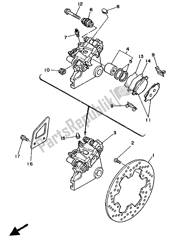 Tutte le parti per il Pinza Freno Posteriore del Yamaha DT 125R 1992