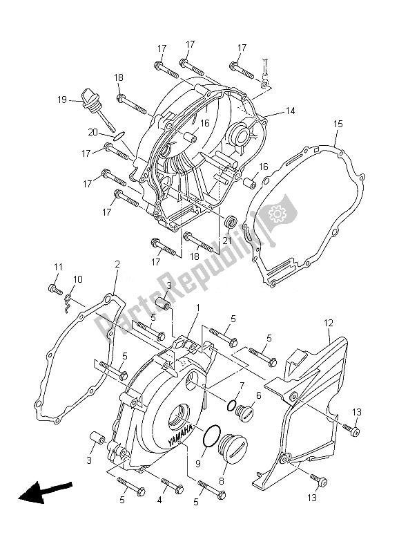 All parts for the Crankcase Cover 1 of the Yamaha YBR 125 ED 2010