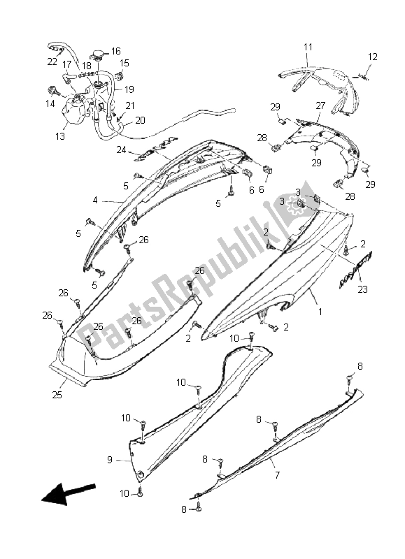 All parts for the Side Cover of the Yamaha YP 400 Majesty 2011