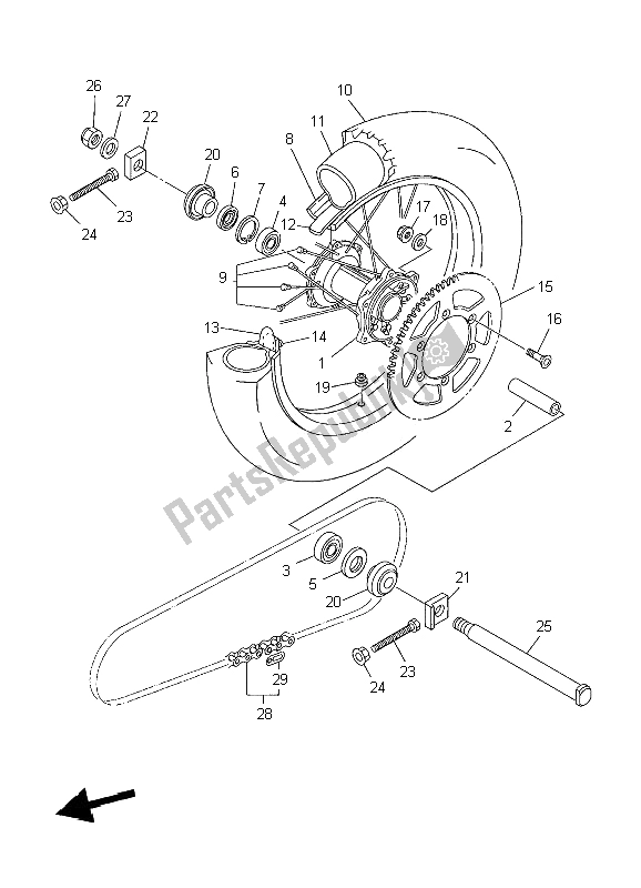 All parts for the Rear Wheel of the Yamaha YZ 250F 2006