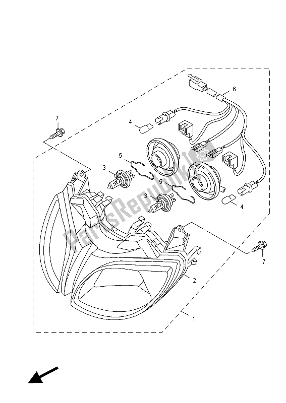 All parts for the Headlight of the Yamaha HW 125 2012