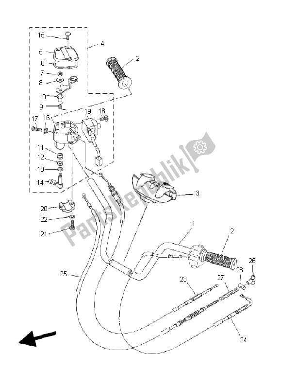 All parts for the Steering Handle & Cable of the Yamaha YFM 350 FA Bruin 4X4 2005