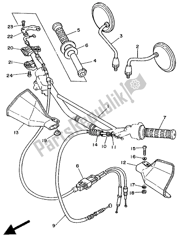 All parts for the Steering Handle & Cable of the Yamaha DT 125E 1991