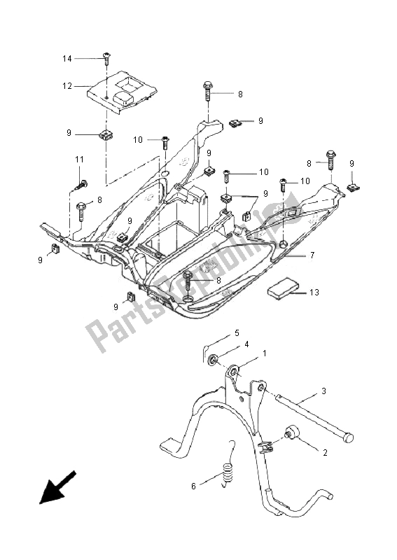 All parts for the Stand & Footrest of the Yamaha YQ 50L Aerox Race Replica 2007