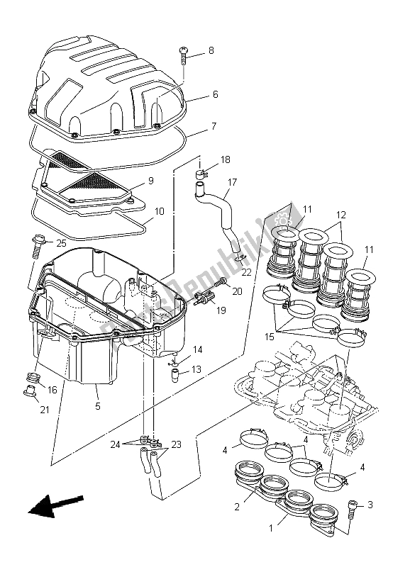 All parts for the Intake of the Yamaha XJ6S Diversion 600 2009