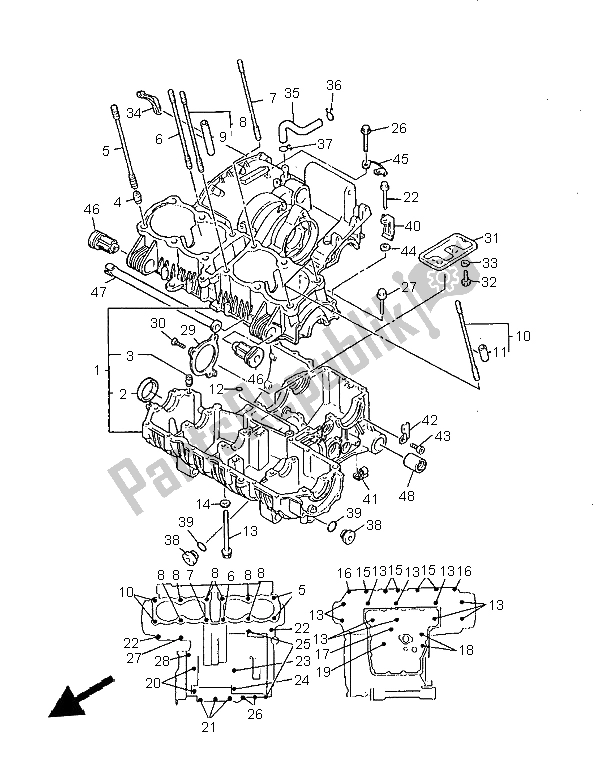 All parts for the Crankcase of the Yamaha XJR 1300 1999