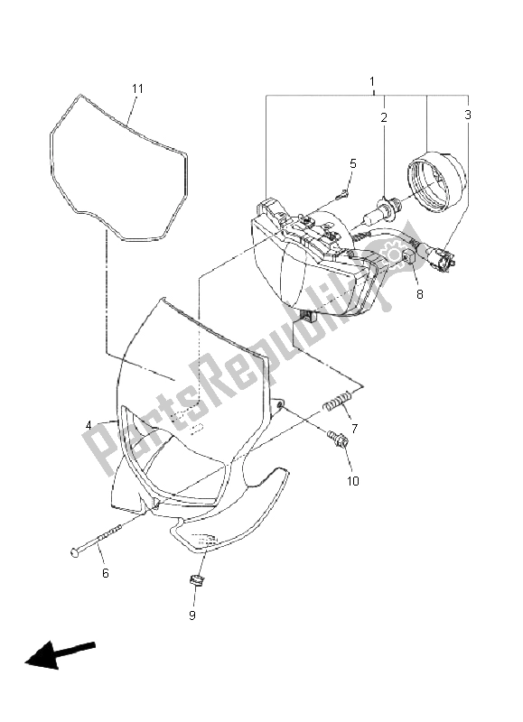 All parts for the Headlight of the Yamaha WR 450F 2008