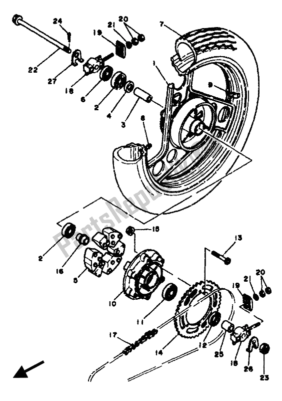 All parts for the Rear Wheel of the Yamaha RD 350F 1985