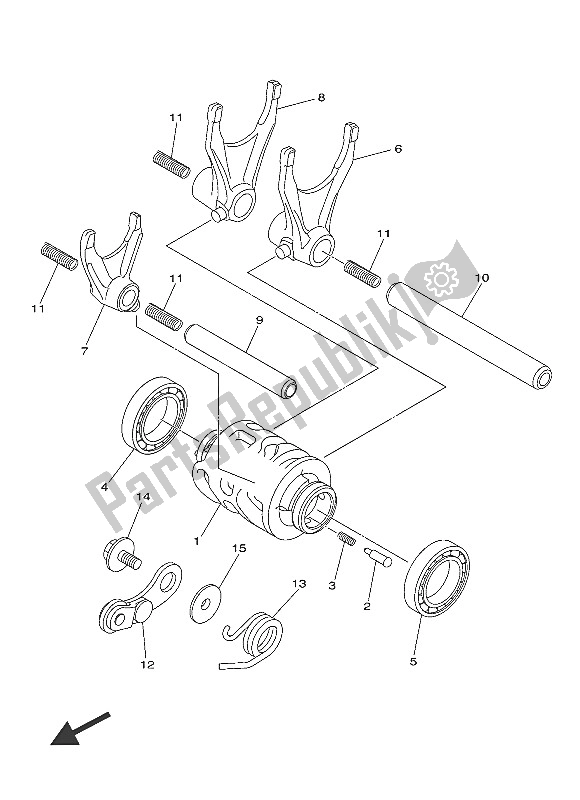 Wszystkie części do Krzywka Zmiany Biegów I Widelec Yamaha YZ 450F 2016