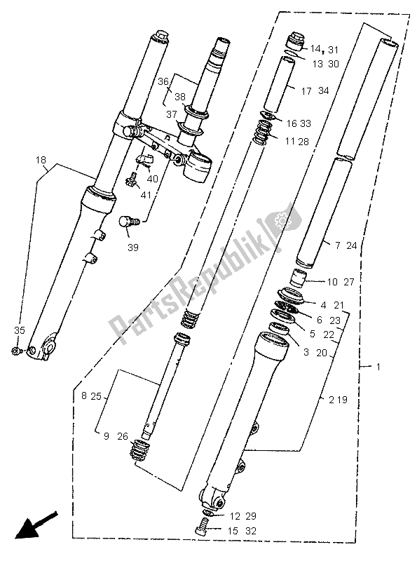 Alle onderdelen voor de Voorvork van de Yamaha XV 250 S Virago 1997
