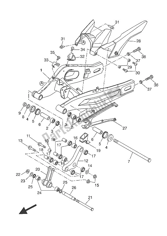 All parts for the Rear Arm of the Yamaha MT-07 Tracer ABS 700 2016