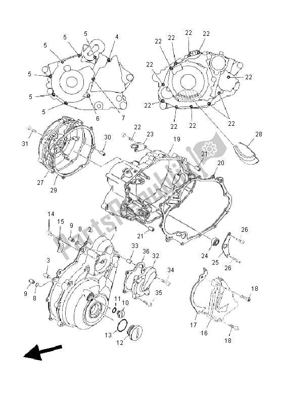 All parts for the Crankcase Cover 1 of the Yamaha XT 660Z Tenere 2011