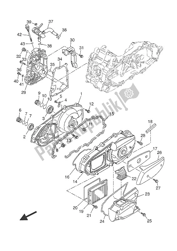 All parts for the Crankcase Cover 1 of the Yamaha YP 400R 2016