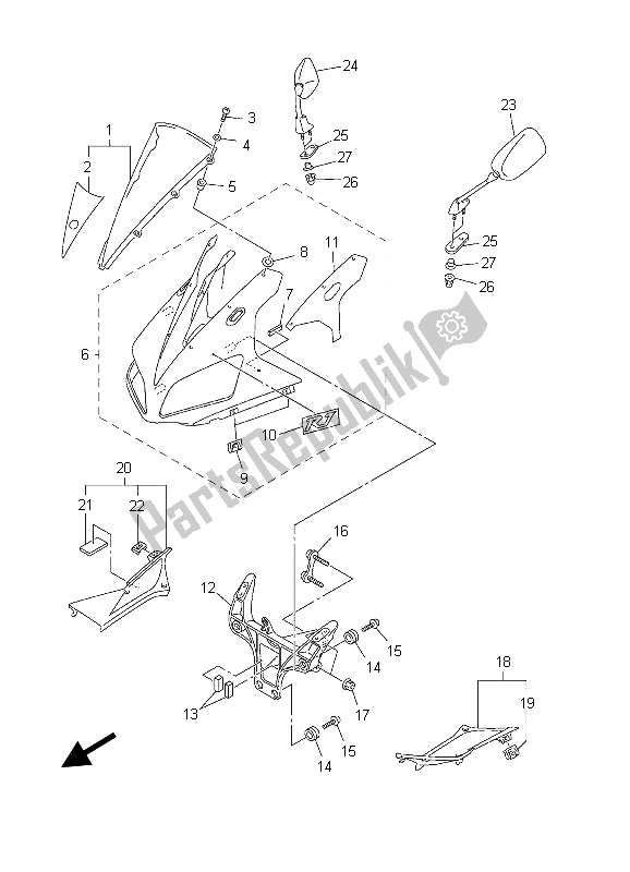 Toutes les pièces pour le Capot 1 du Yamaha YZF R1 1000 2003