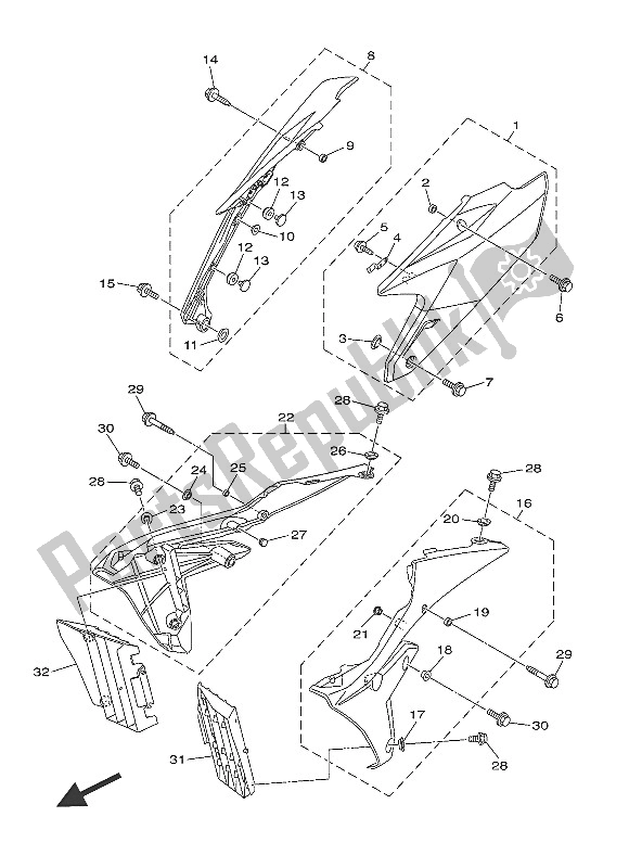 Tutte le parti per il Coperchio Laterale del Yamaha WR 450F 2016