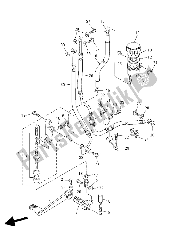 All parts for the Rear Master Cylinder of the Yamaha FJR 1300A 2004