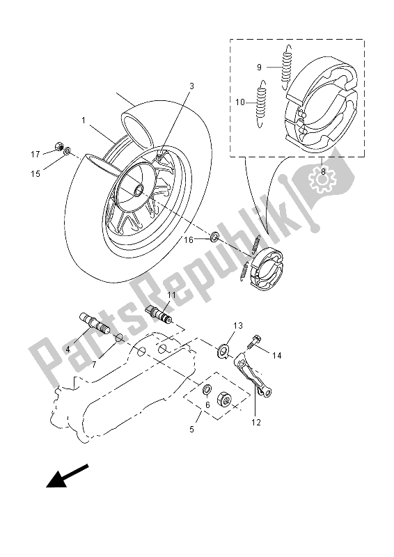 Alle onderdelen voor de Achterwiel van de Yamaha CW 50 2015