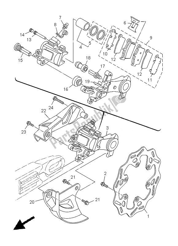 All parts for the Rear Brake Caliper of the Yamaha YZ 450F 2013