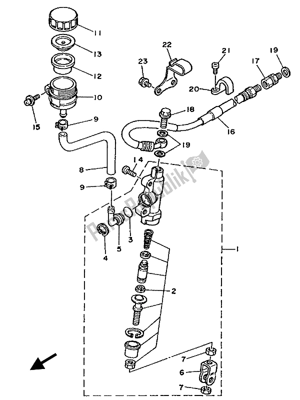 Toutes les pièces pour le Maître-cylindre Arrière du Yamaha YZ 250 LC 1992