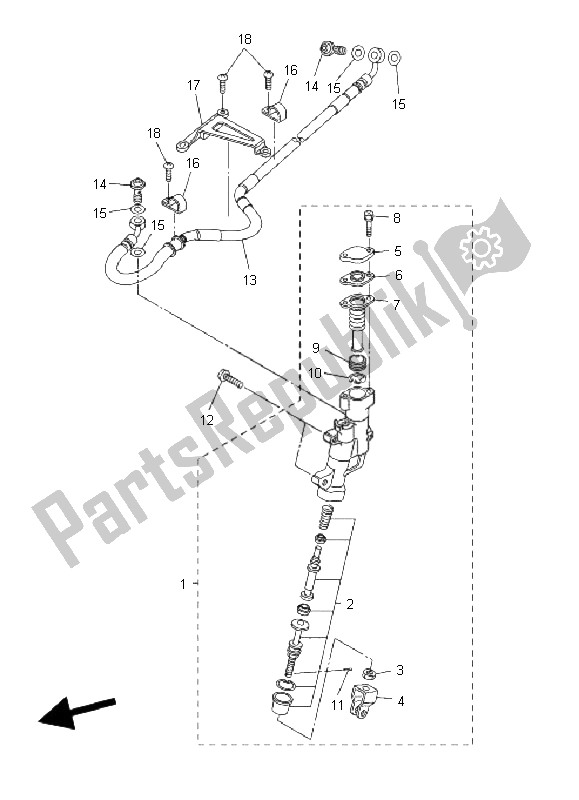 All parts for the Rear Master Cylinder of the Yamaha WR 250R 2008