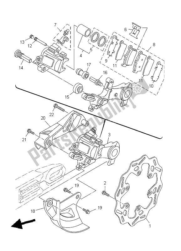 All parts for the Rear Brake Caliper of the Yamaha YZ 125 2009