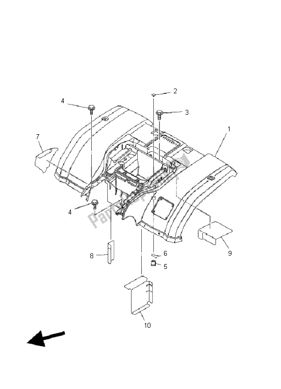 Toutes les pièces pour le Garde-boue Arrière du Yamaha YFM 350 Grizzly 2X4 2007