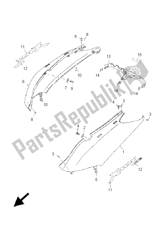 Tutte le parti per il Coperchio Laterale del Yamaha YP 125R X Maxi 2009