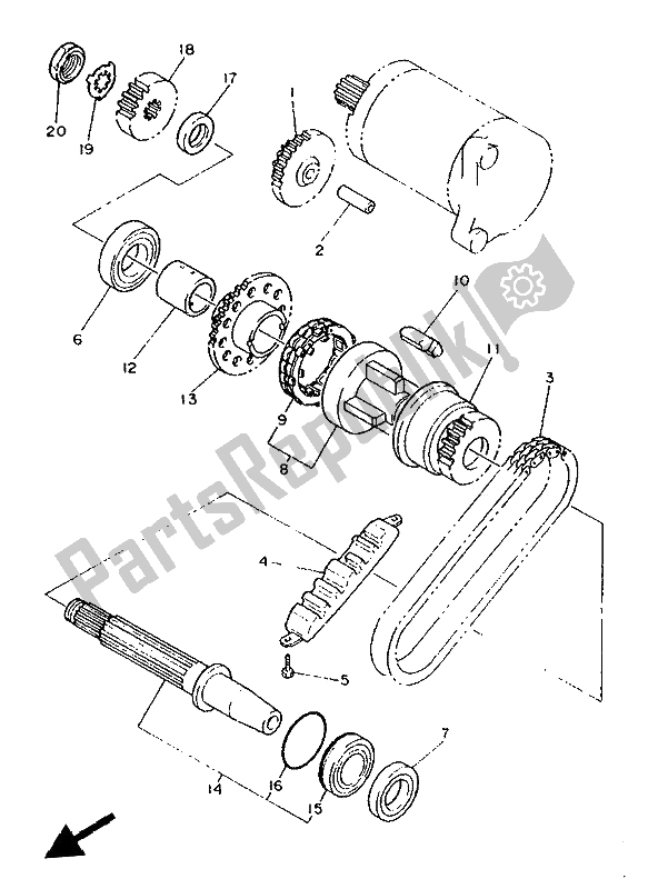 All parts for the Starter Clutch of the Yamaha XJ 600S Diversion 1992