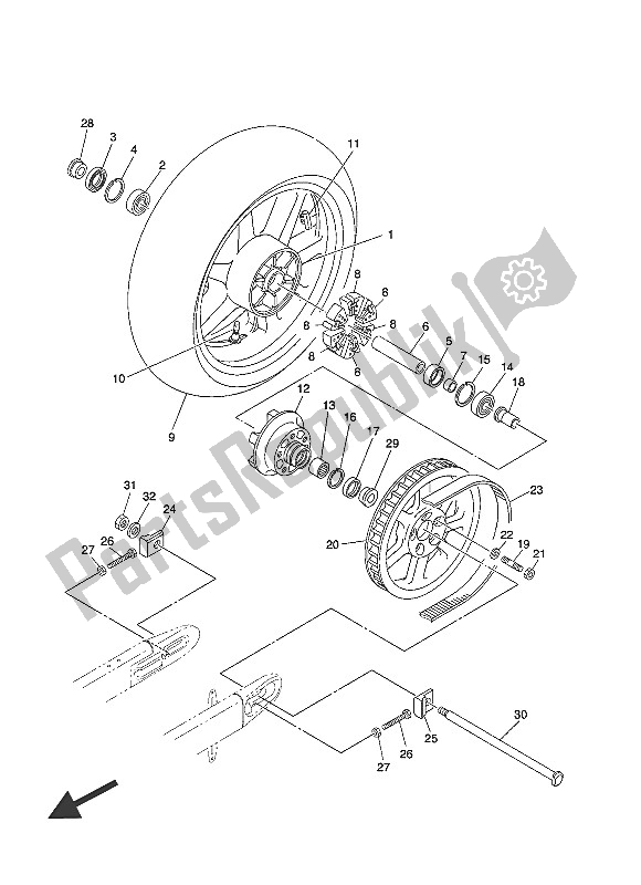 All parts for the Rear Wheel of the Yamaha XVS 1300A 2016